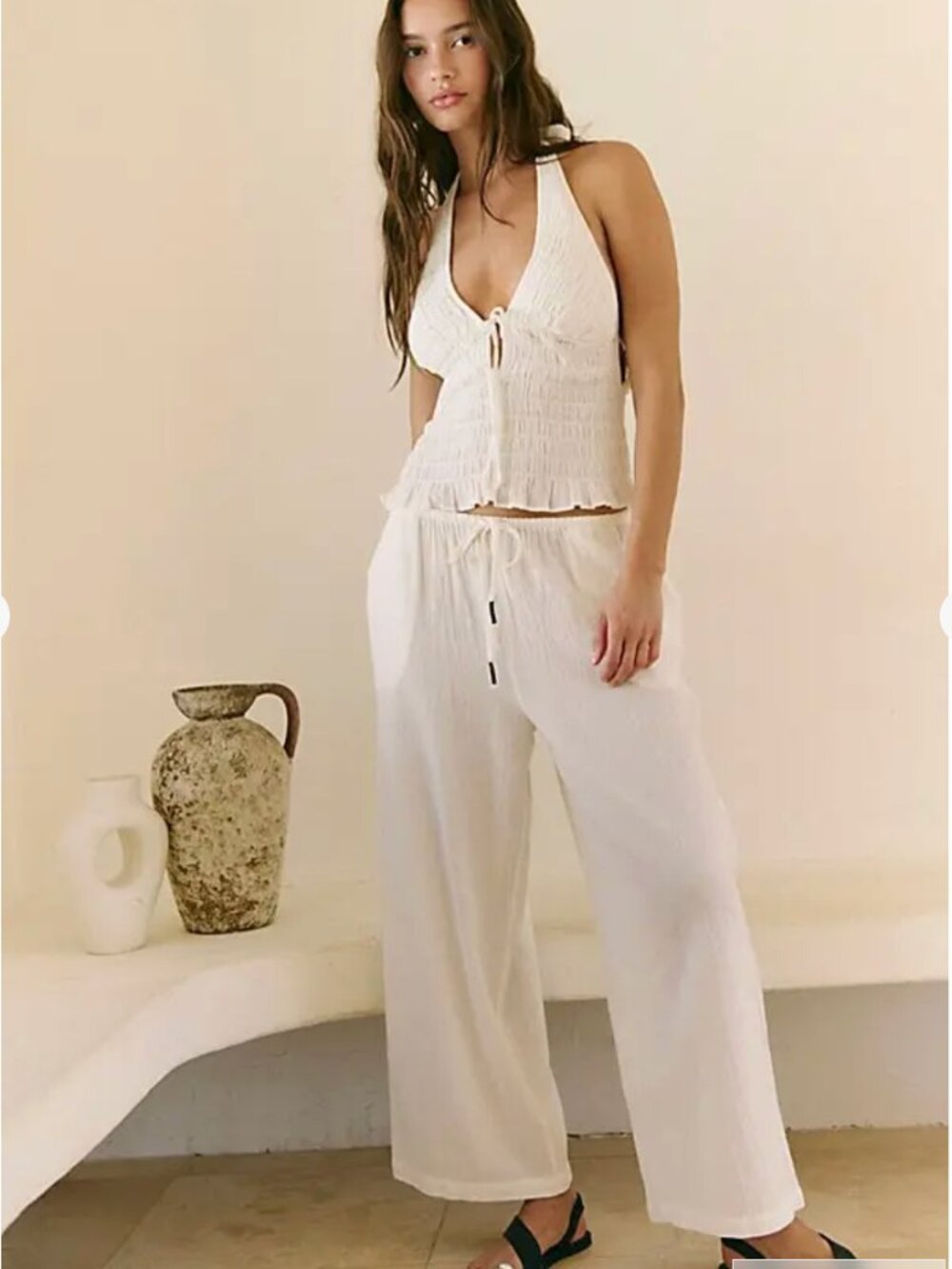 Free People Women's Khloe Smocked Halter Top In Coconut Milk - XL. NWT - Picture 5 of 10